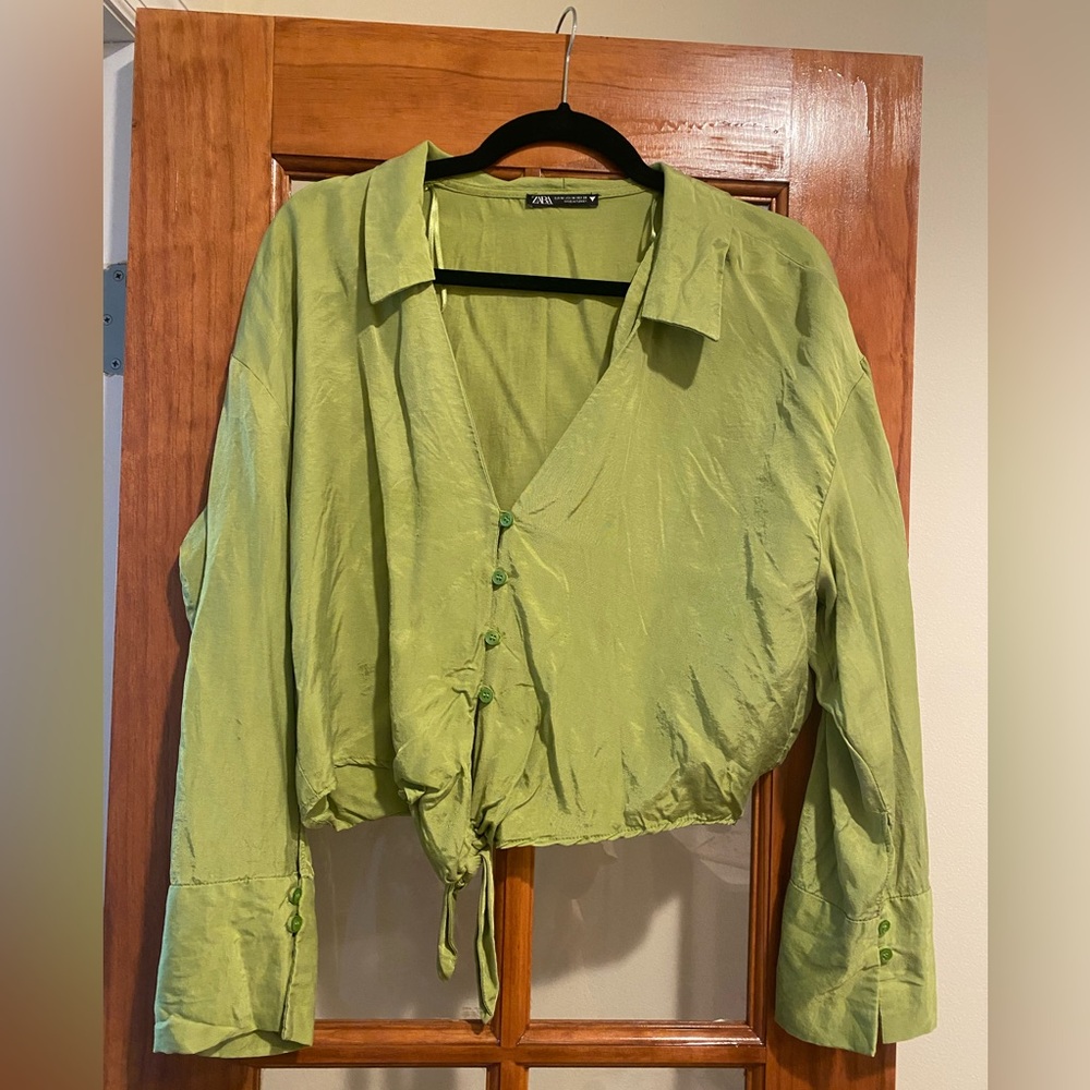 Green collared blouse